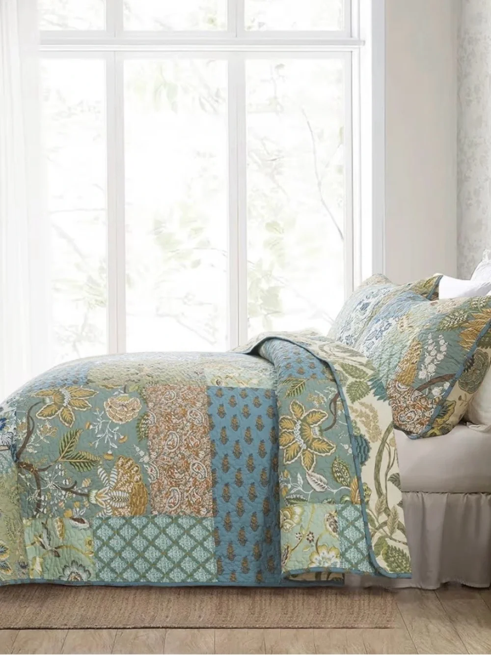 Quilted Patchwork Set in Teal and Sage